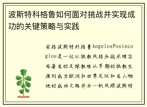 波斯特科格鲁如何面对挑战并实现成功的关键策略与实践